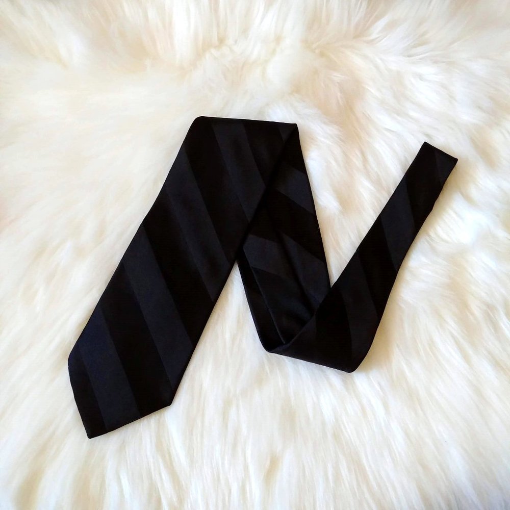 3/$15 City of London | Striped Black 100% Silk Tie